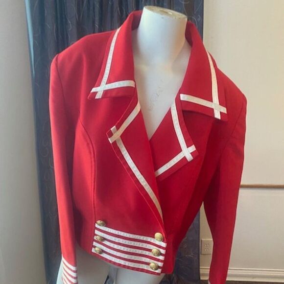 Lorina La Zinni Vintage Red/Cream stripes Military style crop blazer, size 12 - Picture 1 of 5